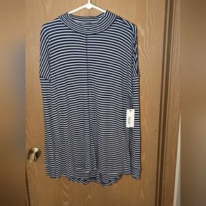 NWT - A.N.A - L/S Lightweight Navy w/White Stripes Mock Turtleneck - Size - XL